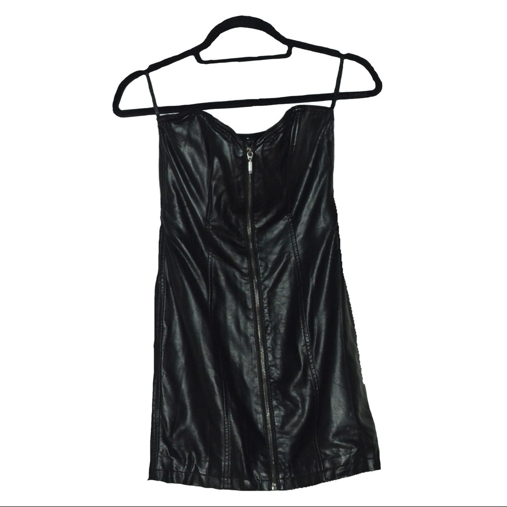 H&M strapless black pleather dress